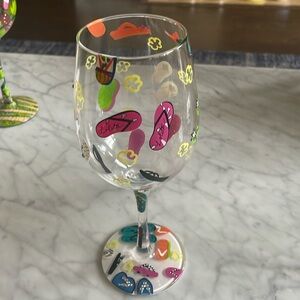 Lolita “Flip Flop” wine glass. Only used only for decor. Hand painted.